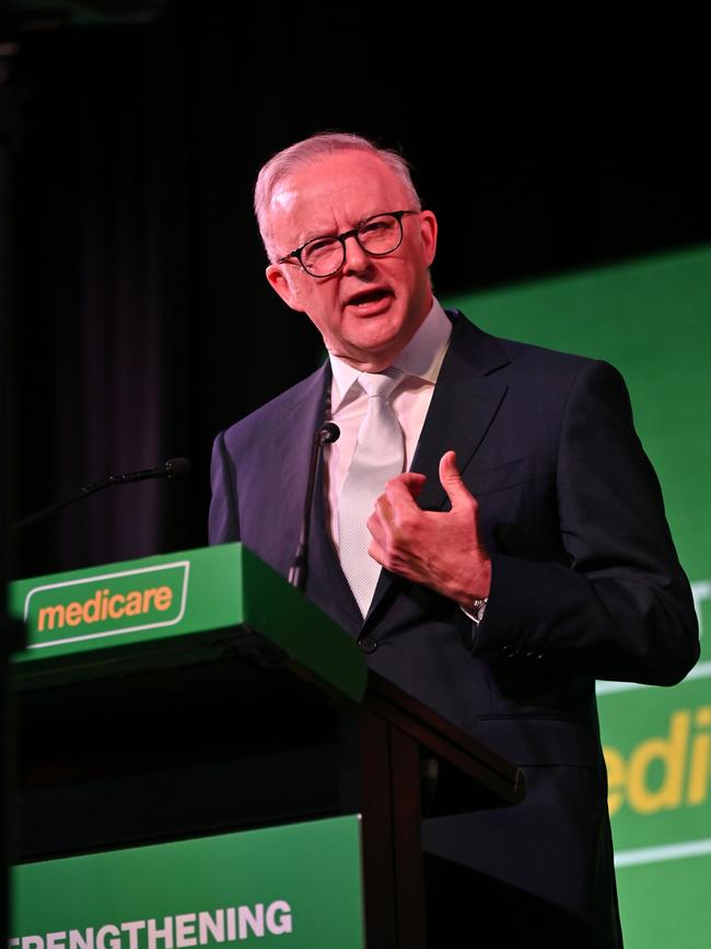 Anthony Albanese during his speech on Sunday. Picture: NewsWire / Scott Gelston
