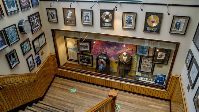 The iconic Hard Rock Cafe timber has been restored throughout the venue. Picture: Jerad Williams