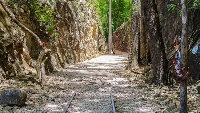 ESCAPE: Death Railway Asia, Brad Crouch. The Death Railway which took thousands of lives in WW2. Picture: iStock Hellfire pass, Death Railway - The Second World War memorial in Kanchanaburi, Thailand.