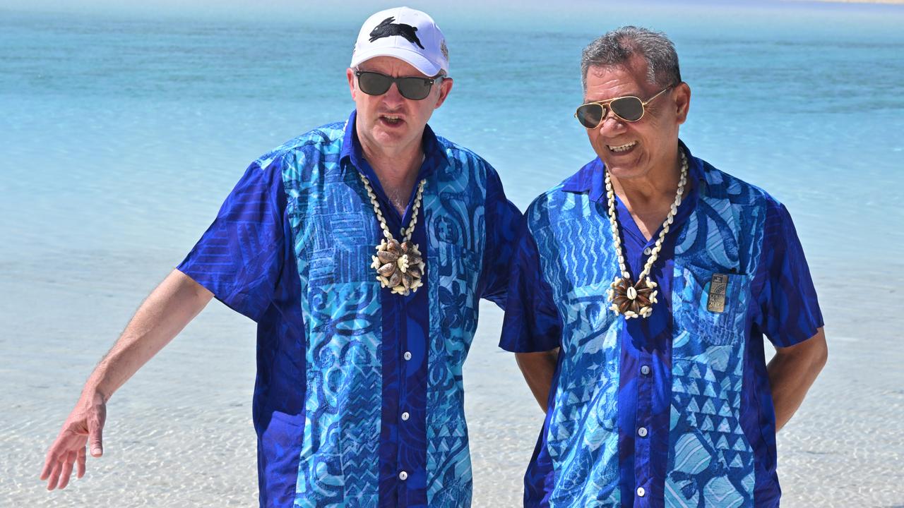 Australia’s Prime Minister Anthony Albanese and Tuvalu’s Prime Minister Kausea. Picture: Mick Tsikas