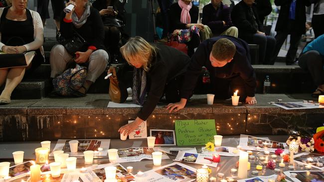 Vigil ... Supporters of Bali Nine death row inmates Andrew Chan and Myuran Sukamuran gather in Martin Place. Picture: Richard Dobson