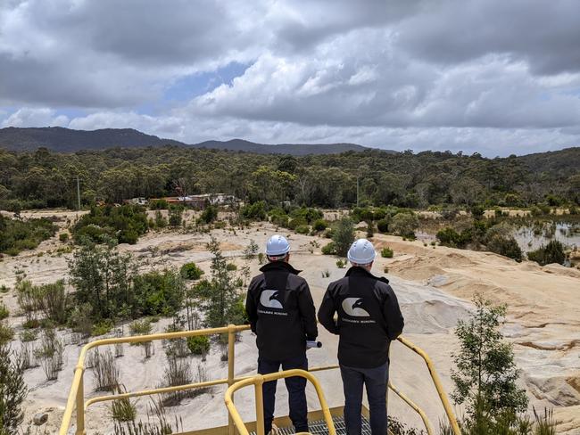 Quinten Villanueva and Bradley Saxby have bought a tin mine at Mount Cameron in Tasmania's north-east. They are pictured here at the mine site. Picture: Supplied