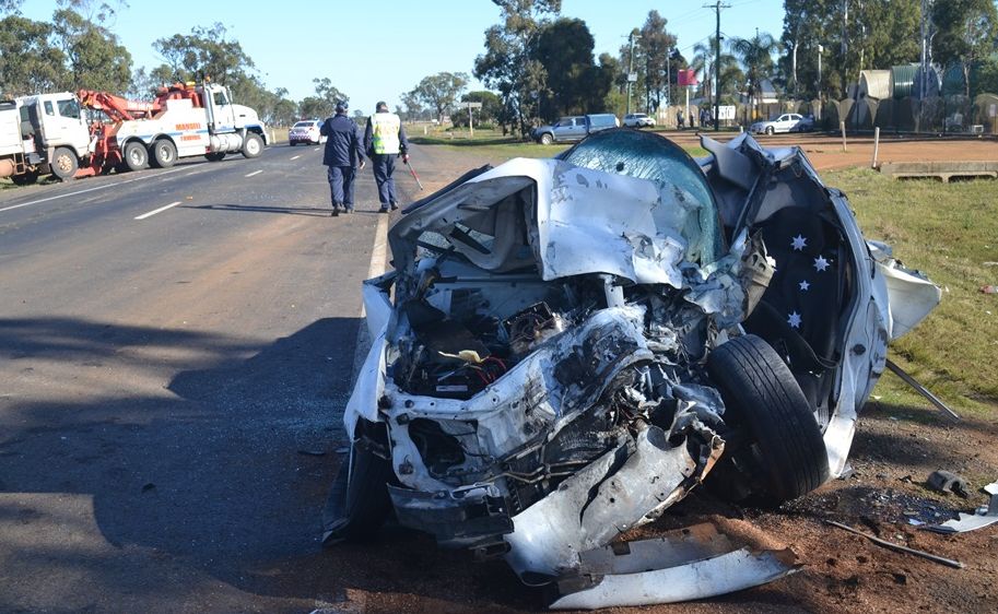 The ute involved in this morning&#39;s fatal crash near Dalby. Picture: Lisa Machin