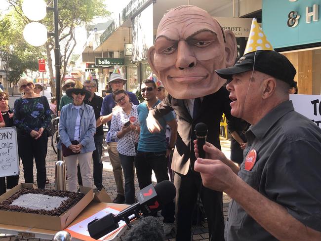 Richard Walker speaking at the protest.