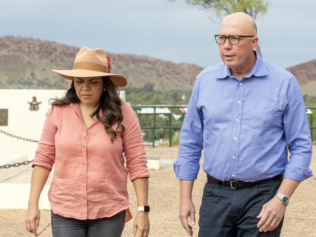 Peter Dutton and Jacinta Price in Alice Springs. Picture: Liam Mendes