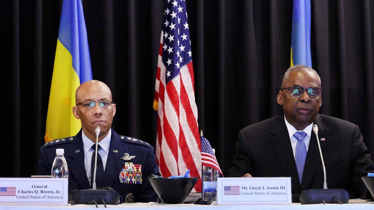 (L-R) US Chairman of the Joint Chiefs of Staff General Charles Q. Brown, US Secretary of Defence Lloyd Austin. Picture: AFP