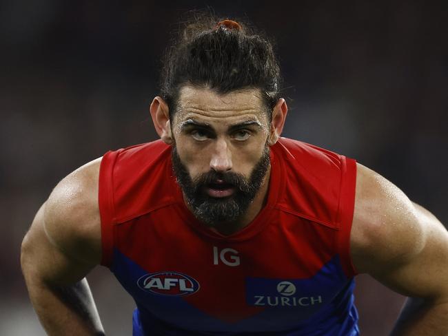 MELBOURNE, AUSTRALIA - AUGUST 12: Brodie Grundy of the Demons looks on during the round 22 AFL match between Carlton Blues and Melbourne Demons at Melbourne Cricket Ground, on August 12, 2023, in Melbourne, Australia. (Photo by Daniel Pockett/Getty Images)