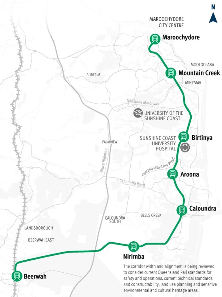 An artist's impression of the Sunshine Coast Direct Rail Line, which could cover 37km and feature seven stations. Picture: TMR.