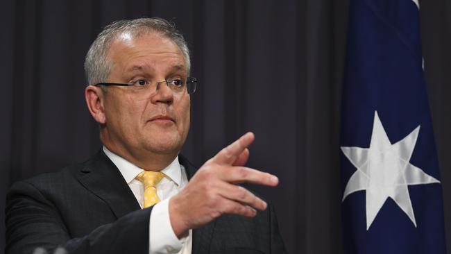 Scott Morrison addresses the media and the nation on Tuesday night. Picture: Getty Images