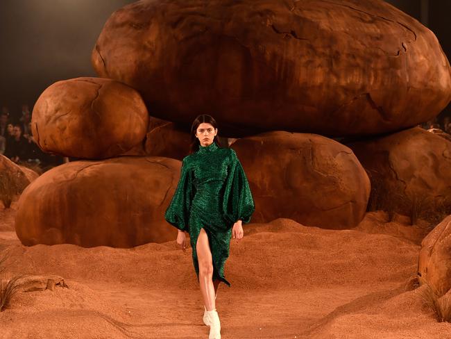 Her gown, contrast against a Martian landscape, was striking. Picture: Getty Images