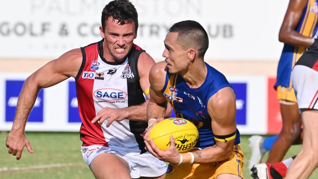 NTFL mens. Wanderers take on Southern Districts at TIO StadiumDean Staunton (0) from Southern Districts chases down the ball.Picture Julianne Osborne