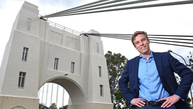 LNP candidate for Ryan, Julian Simmonds, at the Walter Taylor Bridge. Picture: AAP/John Gass