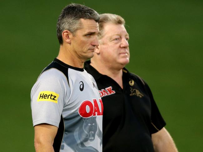 Panther's coach  Ivan Cleary and Phil Gould during the Penrith Panthers training session at Pepper Stadium,Penrith .Picture Gregg Porteous