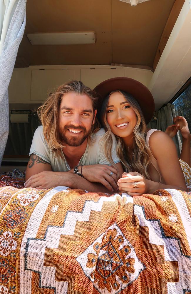 Jack Tree and Tracey Perciasepe are travelling Australia in a refurbished bus. Picture: Supplied