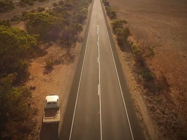 The remote stretch of road in outback South Australia. Picture: Channel Nine / 60 Minutes