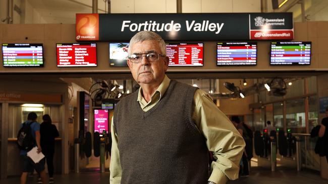 Rail Back On Track’s Robert Dow outside the Fortitude Valley Train Station. Picture: AAP/Josh Woning