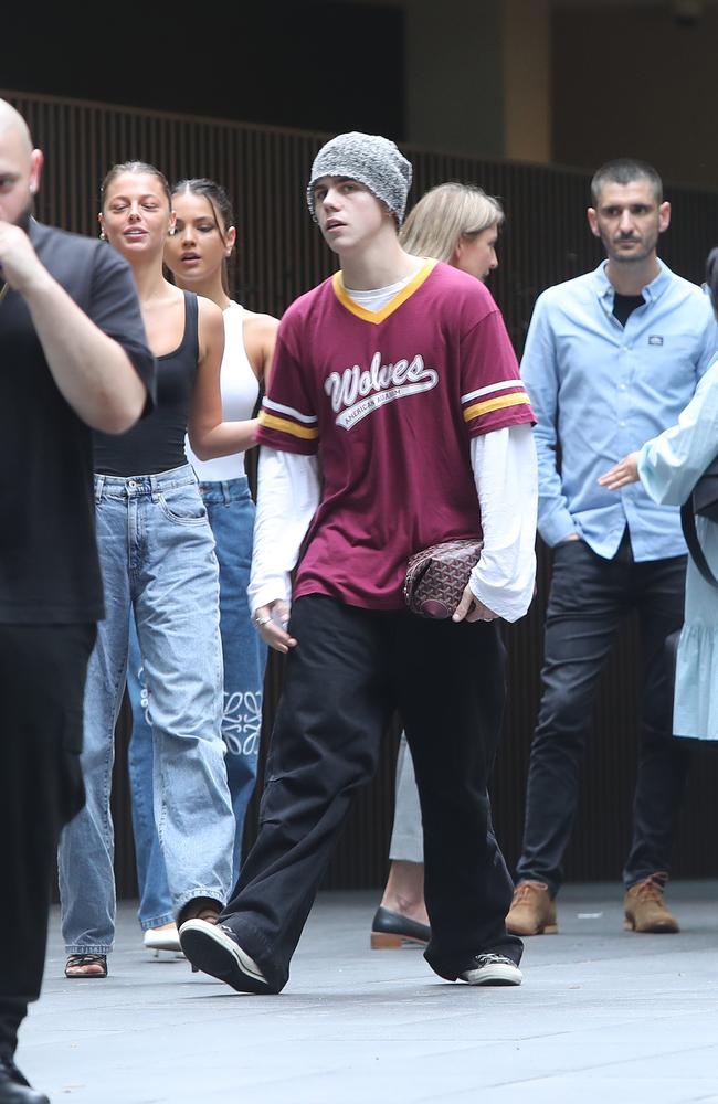 Australian music artist The Kid Laroi leaving Matteo Downtown restaurant on Bond Street in Sydney. Picture: Richard Dobson