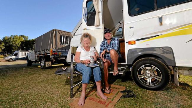 Judy Mason and John Smith set up camp in Mackay. Picture: Stuart Quinn