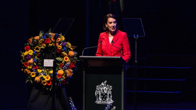 ABC presenter Virginia Trioli, who was a friend of Harold Mitchell, MC’ed the ceremony. Picture: NCA NewsWire/ Diego Fedele