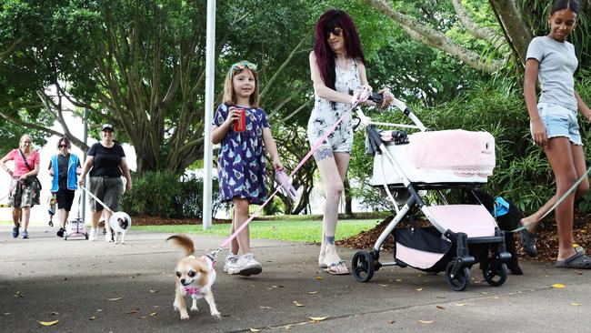 Soraya Collins, 6, and Lisa Iverson, pictured with chihuahua Crystal, all participated in the RSPCA's Million Paws Walk fundraiser, held along the Cairns Esplanade. Picture: Brendan Radke