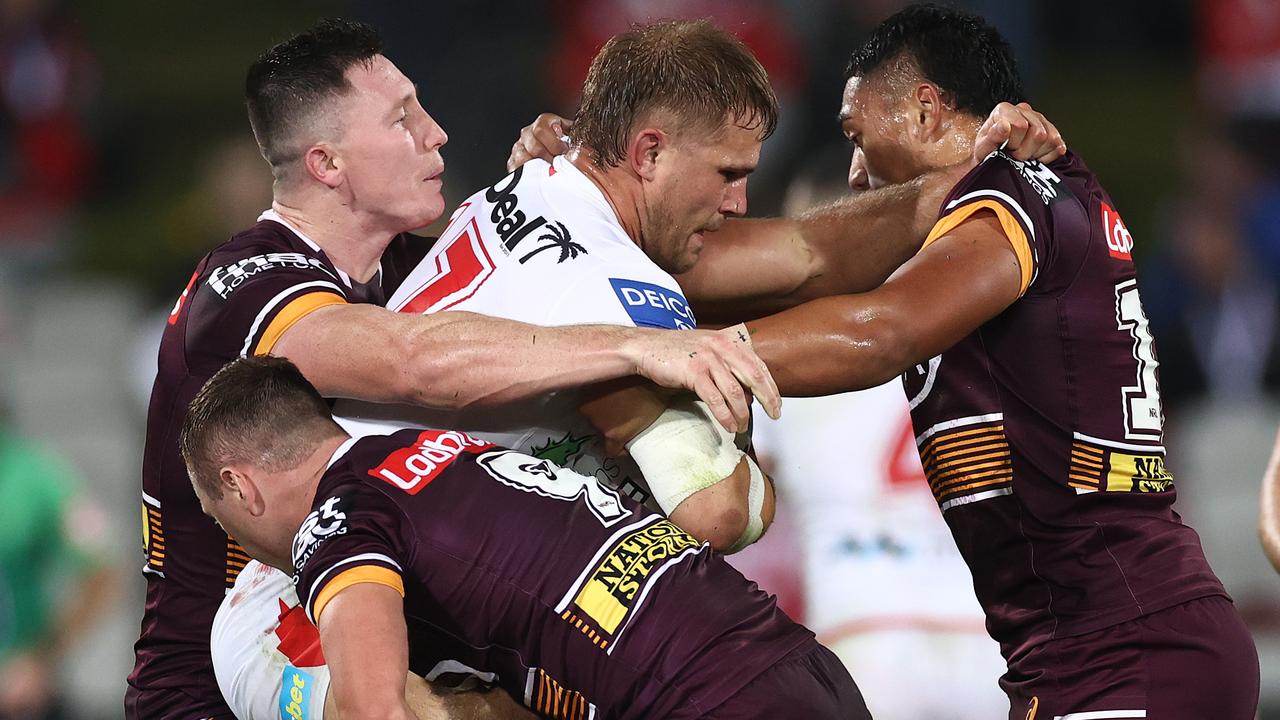 Jack de Belin made his return to the NRL off the bench against the Broncos. Picture: Getty Images