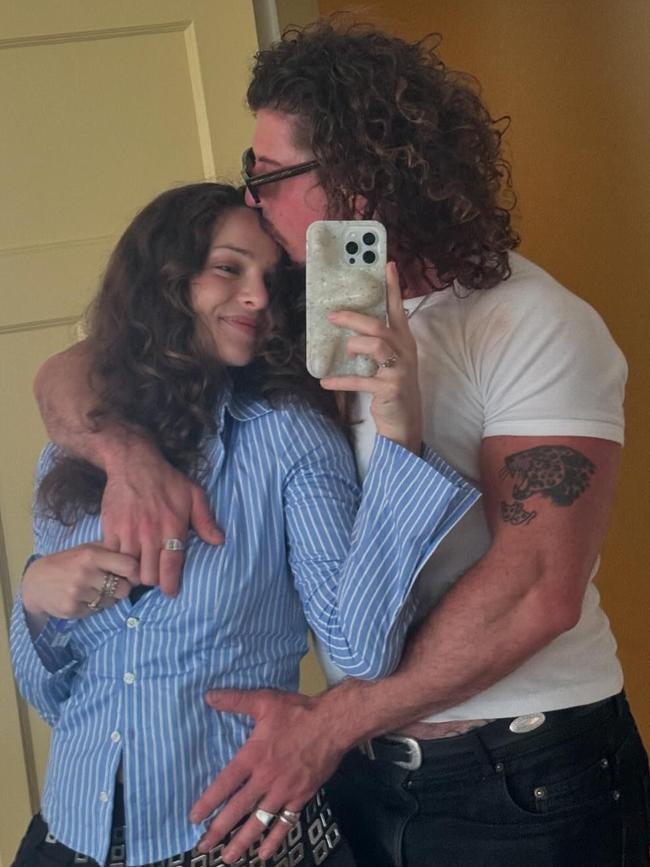 Chatfield recently sparked pregnancy rumours after posting a series of mirror selfies with her boyfriend, Adam Hyde. Picture: TikTok/Abbie Chatfield