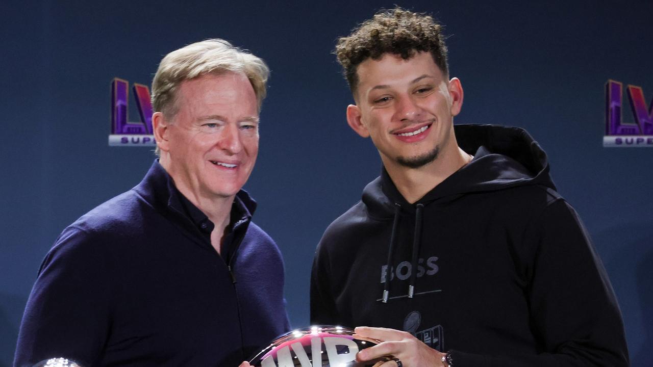 NFL Commissioner Roger Goodell (L) poses with quarterback Patrick Mahomes. (Photo by Ethan Miller/Getty Images)