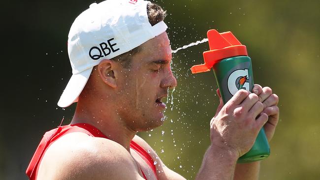 Tom Papley cools down at Swans training. Picture. Phil Hillyard