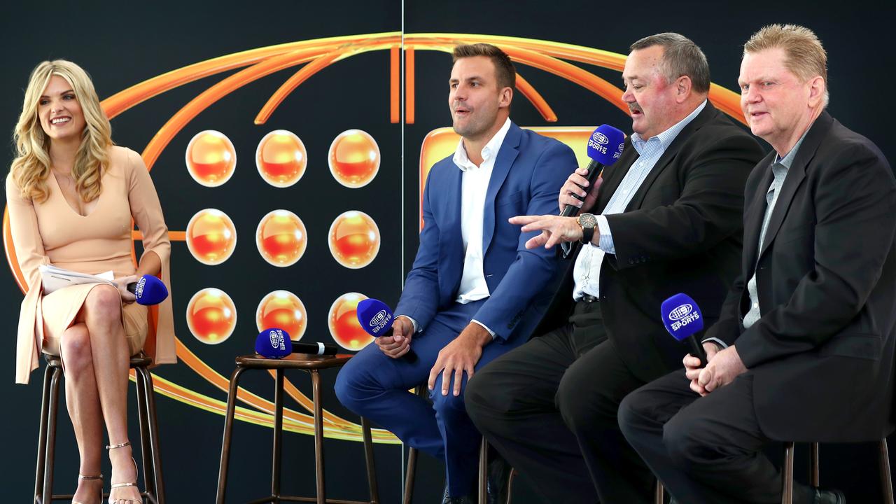 Molan, left, chairs a discussion on Channel 9’s NRL Footy Show with Beau Ryan, Daryl Broham and Paul Vautin. Picture: Gregg Porteous