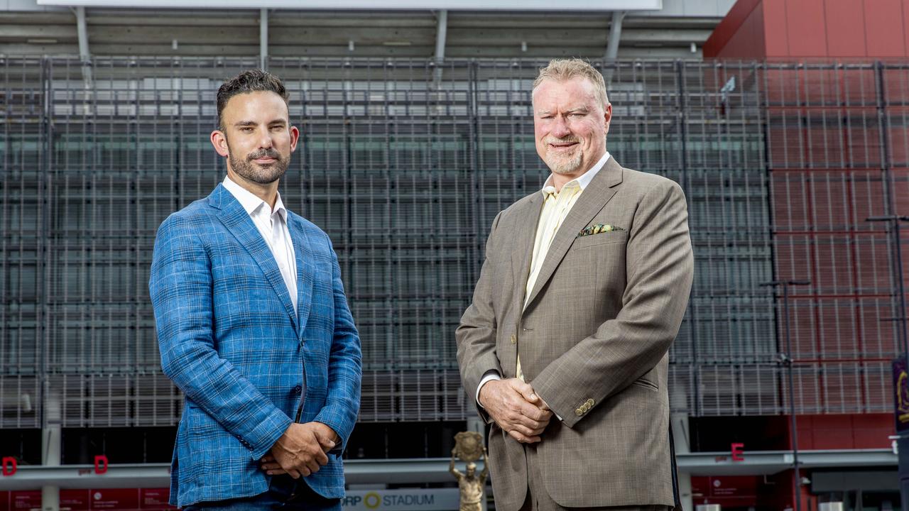 Brisbane Jets officials Nick Livermore (left) and Steve Johnson have held talks with Wayne Bennett and are ready to target Souths halfback Adam Reynolds for 2023.