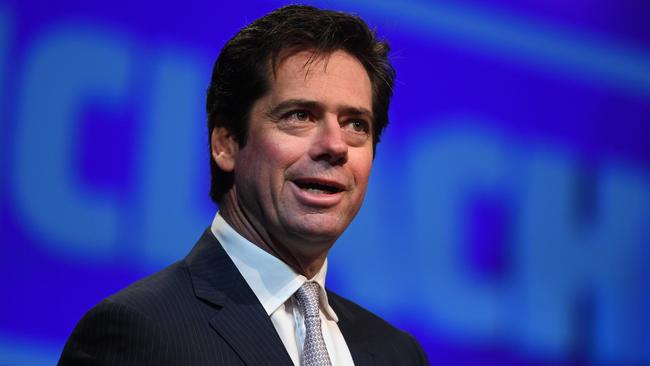 CEO of the AFL, Gillon McLachlan speaks during the AFL North Melbourne Grand Final Breakfast at the Melbourne Convention and Exhibition Centre in Melbourne, Saturday, September 28, 2019. (AAP Image/Julian Smith) NO ARCHIVING