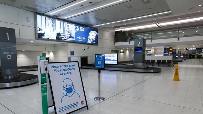 The baggage terminal at the Sydney Domestic Airport sits empty after an outbreak of cases. Picture: NCA NewsWire / Gaye Gerard