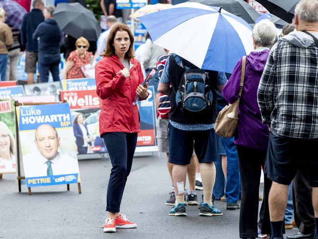 Anika Wells at pre-polling for the Federal Election at Chermside Kedron Community Church. Picture: Richard Walker