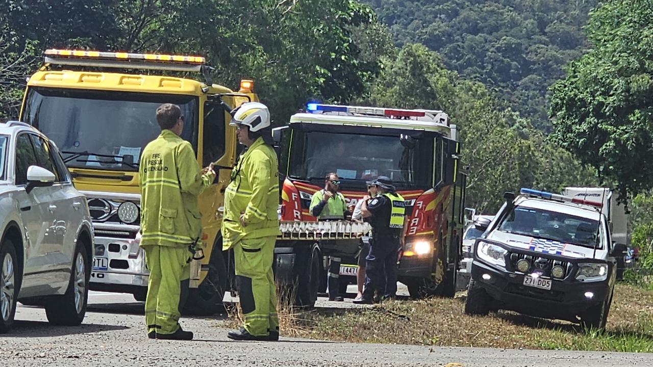 Emergency services at the scene of a two-vehicle crash on Margaret Creek Bridge at Cromarty on Thursday, October 10. Picture: Natasha Emeck