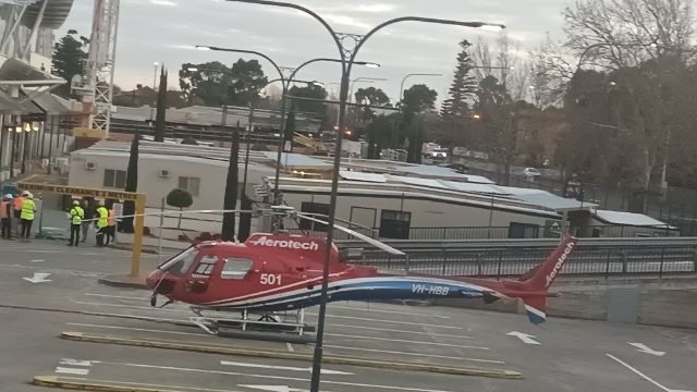 A helicopter landed at Burnside Village just after 7am Sunday. Picture: Supplied