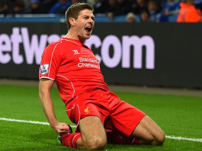 FILE  Steven Gerrard Appointed As New Rangers Manager LEICESTER, ENGLAND - DECEMBER 02:  Steven Gerrard of Liverpool celebrates after scoring his team's second goal during the Barclays Premier League match between Leicester City and Liverpool at The King Power Stadium on December 2, 2014 in Leicester, England.  (Photo by Shaun Botterill/Getty Images)