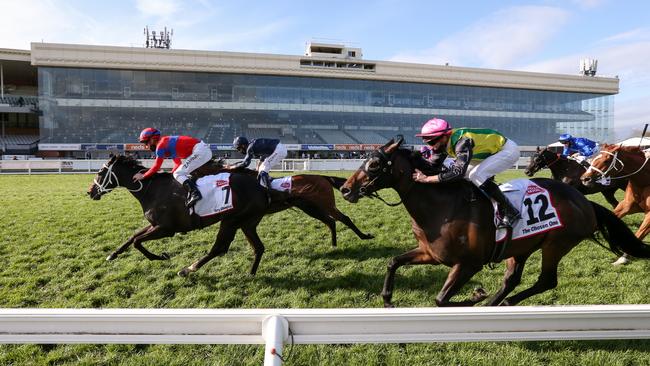 Empty stands during the Caulfield Cup at Caulfield Racecourse in Caulfield in Melbourne on Saturday. Picture: Getty Images