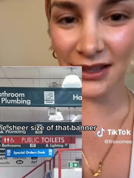 While Frooomes argues the toilet banner is ‘alarming’. Picture: TikTok/@frooomes