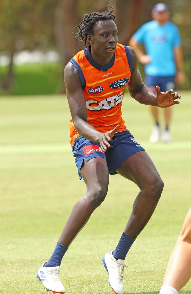 Ben Rongdit training with Geelong. Picture: Alison Wynd