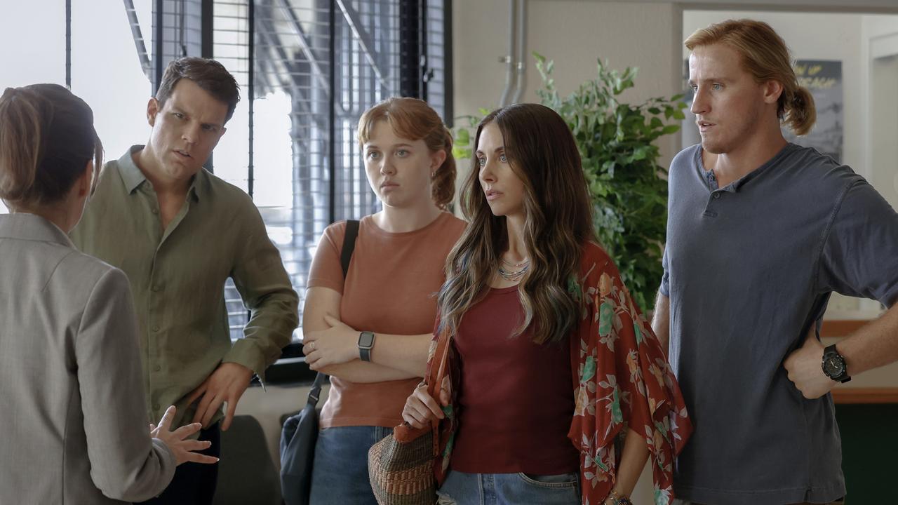 The Delaney’s older children are played by (from left to right) Jake Lacy, Essie Randles, Alison Brie and Conor Merrigan Turner. Picture: Vince Valitutti/Peacock