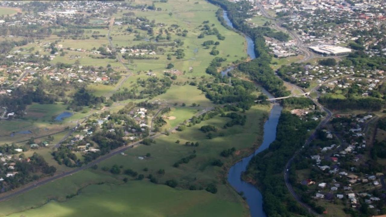 Gympie (pictured here along with suburb Southside and dissected by the Mary River) was among the worst affected LGA’s with a rental vacancy rate 0f 0.2 per cent.