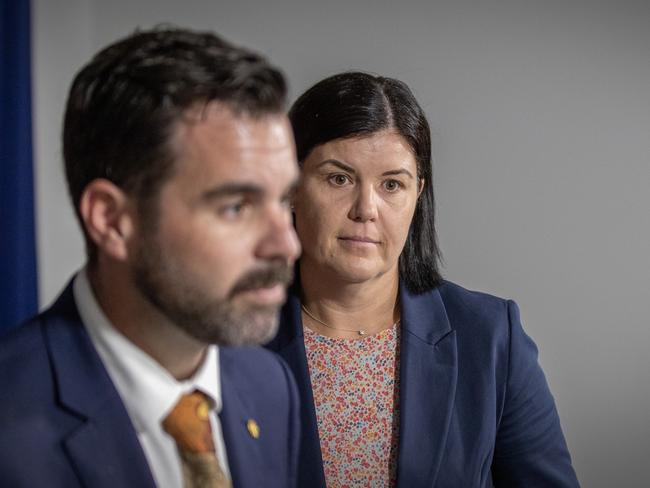 NT Attorney-General Chansey Paech and Chief Minister Natasha Fyles announce a strengthening of bail laws on Tuesday. Picture: Liam Mendes