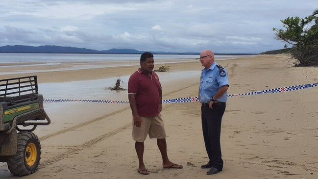 Cape York Inspector Mark Henderson with Lockhart River Mayor Wayne Butcher at the plane crash site.