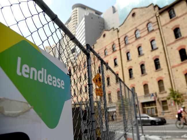 A Lendlease logo is seen on temporary fencing in Sydney's CBD on Sunday, February 24, 2019. The construction company will release its half yearly results on Monday. (AAP Image/Jeremy Piper) NO ARCHIVING