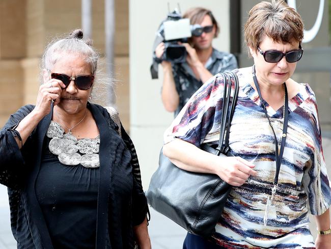 Donna Rigney, mother of Hillier murder victim Yvette Wilson-Rigney with a victim support officer outside court on Friday. Picture: Dylan Coker