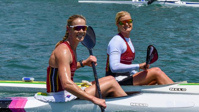 Gold Coast kayakers Alyce Wood and Alyssa Bull. Picture: CAROLYN COOPER