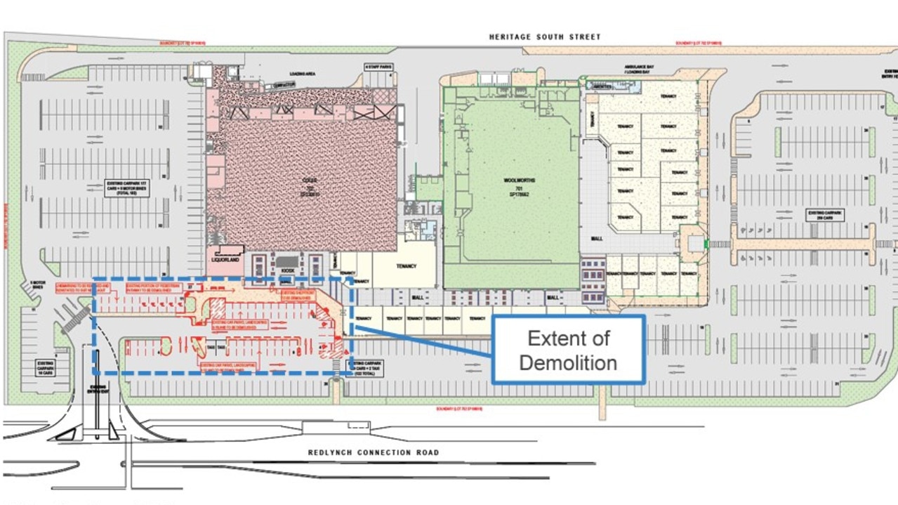 A map showing the extent of planned demolition at the Redlynch Shopping Centre. Picture: Supplied