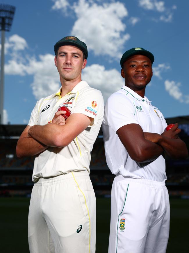 Pat Cummins and Kagiso Rabada of pose at The Gabba. Photo by Chris Hyde/Getty Images.