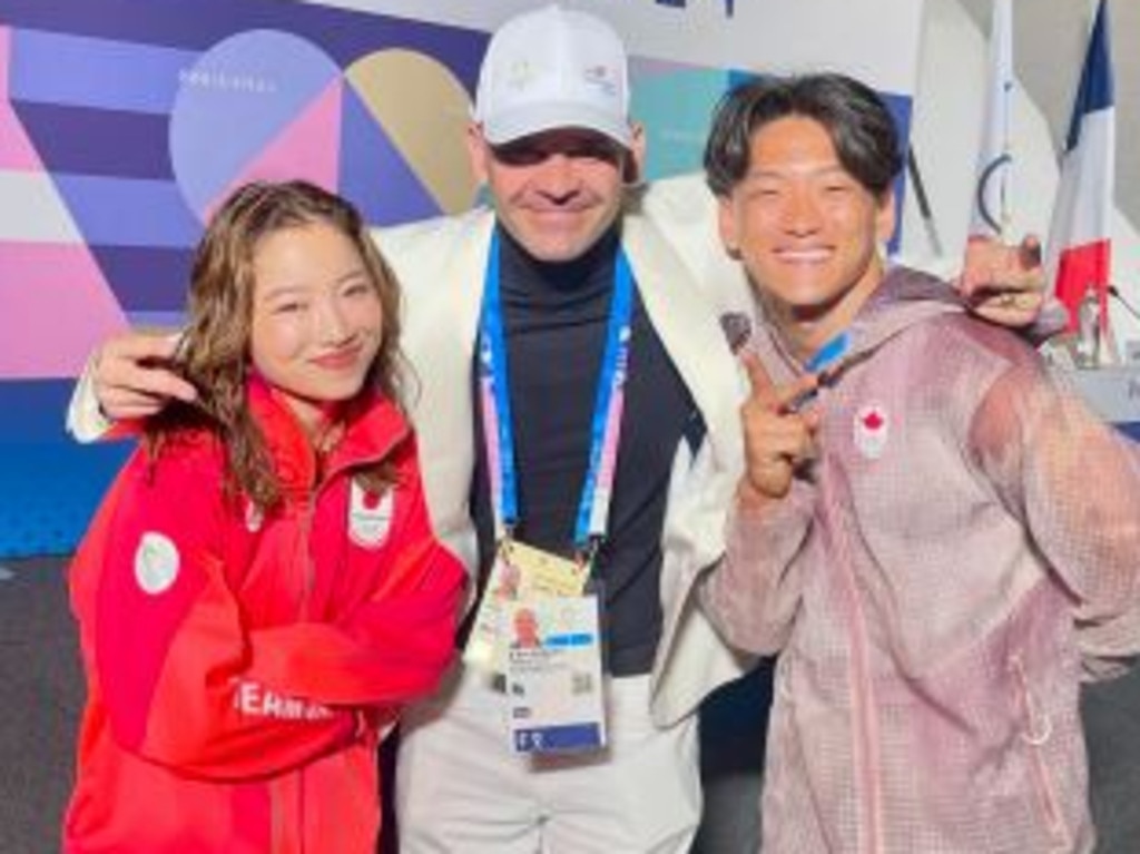 MGbility (centre) shared his support for Raygun at a press conference before the Closing Ceremony. Picture: Instagram