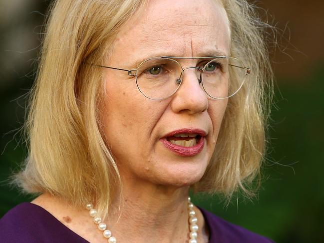 Queensland Chief Medical officer Jeanette Young pictured holding the daily briefing about Coronavirus in Queensland,  Brisbane Tuesday 14th April 2020 Picture AAPimage/David Clark